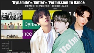 'DYNAMITE' vs 'BUTTER' vs 'PERMISSION TO DANCE' Premiere Views History!