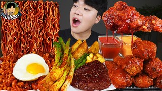 ASMR MUKBANG 직접 만든 양념 치킨먹방! 스테이크 짜파게티 레시피 & 먹방 FRIED CHICKEN AND BLACK BEAN NOODLES EATING SOUND!