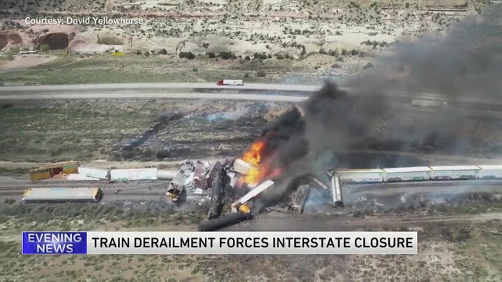 Freight train derailment, fire forces Interstate 40 closure near Arizona-New Mexico line