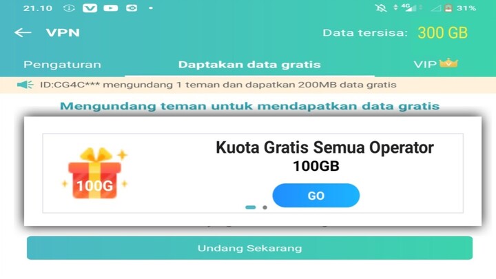 Kuota internet gratis 100GB semua operator