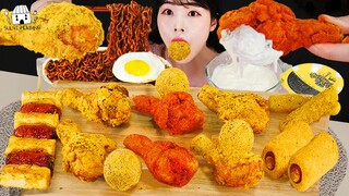 ASMR MUKBANG| 직접 만든 짜파게티 뿌링클 양념치킨 치즈볼 먹방 & 레시피 FRIED CHICKEN AND BLACK BEAN NOODLES EATING