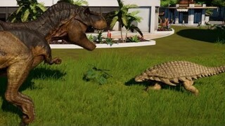 Nodosaurus, Sauropelta & T-Rex Breakout & Fight! Jurassic World Evolution (1080p 60FPS)