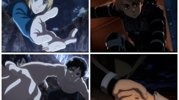 Saat Armin mengulurkan tangannya untuk menarik Eren lagi, dari kata pertama "Eren" hingga keheningan