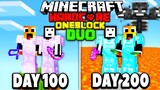 We Survived 200 Days On ONE BLOCK In Hardcore Minecraft - DUO 100 Days