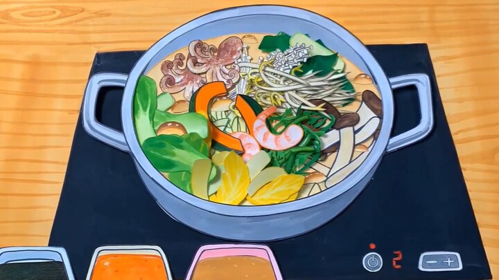 [Animasi Gerakan Berhenti Makanan] Gudu Gudu, Anda bisa makan hot pot lezat sendiri di rumah @ lu Fo