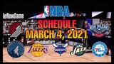 NBA Schedule and NBA Standings as of March 4, 2021