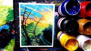 MELUKIS PEMANDANGAN SEDERHANA || ACRYLIC PAINTING