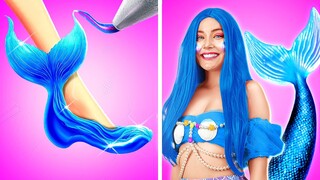 💙 CARA MENJADI LITTLE MERMAID 🧜‍♀️ || Makeover Total dengan Hacks & Kerajinan Lucu oleh 123 GO!