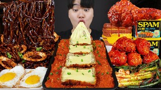ASMR MUKBANG 직접 만든 양념 치킨먹방! 치즈 통스팸 짜파게티 레시피 & 먹방 FRIED CHICKEN AND BLACK BEAN NOODLES EATING SOUND!