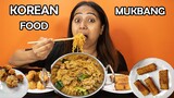 Korean Food Real Mukbang :) | Spicy Ramyeon Noodles, Prawn Momo, Chicken Spring Roll.