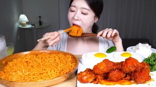 ASMR MUKBANG _ 취! 저! 신상라면 ☆ 보들보들치즈볶음면 4봉지 🧀 매운양념치킨  먹방! Super Cheesy Ramen