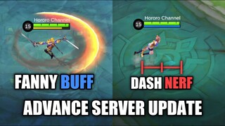 FANNY BUFF  WANWAN DASH NERF  AND MORE | new advance server update