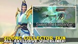 ZILONG EMPYREAN PALADIN ALL EXCLUSIVE VOICELINES AND DIALOGUES! | ZILONG COLLECTOR SKIN LINES | MLBB