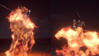 Ryuga rides on a flaming horse and creates a barrier, while Daigo is severely injured by Divine Fang