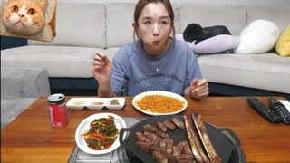 Mukbang sườn nướng và mì cay #mukbang #mukbangASMR