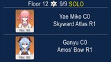 Spiral Abyss 2.8 Floor 12 Yae Miko C0 Skyward Atlas R1⚡️Ganyu C0 AmosBow R1❄️Solo Run Genshin Impact