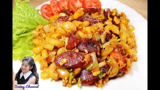 ผัดมักกะโรนีกุนเชียง : Stir Fry Chinese Sausage Macaroni l Sunny Thai Food