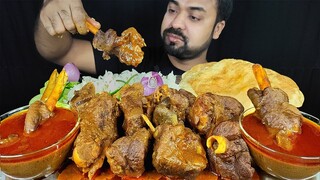 SPICY MUTTON CURRY, MUTTON LEG PIECE, SOFT LUCHI, RICE, SALAD ASMR MUKBANG EATING SHOW | BIG BITES |