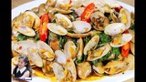 หอยลายผัดน้ำพริกเผา : Stir-fried Short Necked Clam with Chili Paste l Sunny Thai Food