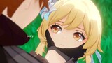 [Anime] [Genshin/Tartaglia + Lumine] Holding Her Cheeks