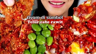 ASMR AYAM DI SAMBEL, TELUR CEPLOK CABE RAWIT, PETE | ASMR MUKBANG INDONESIA