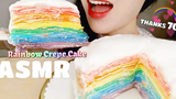 RAINBOW CREPE CAKE ASMR NO TALKING + เครปเค้กสายรุ้ง Mukbang No Talking