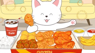 小猫第一次炸鸡吃播，请多多关照！【animukbang动画】