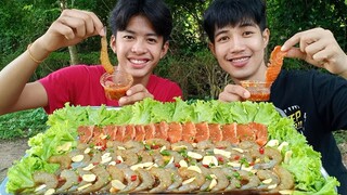 กุ้งดองซีอิ๊วปลาแซลมอนดองซีอิ๊ว กินพร้อมนํ้าจิ้มพริกผักกระเทียม มันสุดยอดความอร่อยจริงๆ