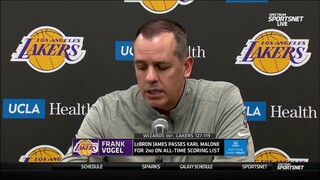 Frank Vogel on Lakers' loss: "We didn't play well when Lebron was out of the game tonight."