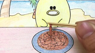 [Animasi stop-motion yang digambar tangan] Cobalah makan mie kalkun selebriti internet, satu gigitan