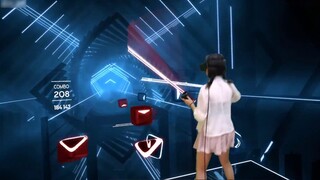 Beat Saber dengan lagu Jepang "Kami no Manimani"