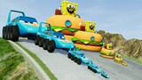 Big & Small King Dinoco with BTR Wheels vs Big & Small SpongeBob vs DOWN OF DEATH | BeamNG.drive