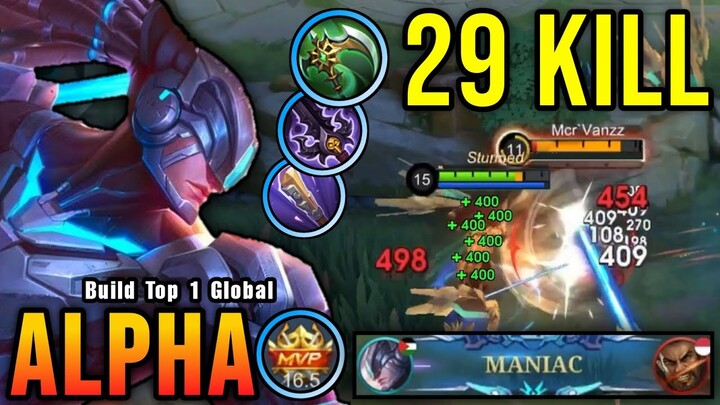 29 Kills + MANIAC!! Alpha with Trinity Build Insane Attack Speed - Build Top 1 Global Alpha ~ MLBB