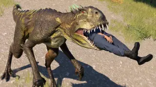 SCORPIOS REX vs MAJUNGASAURUS, MEGALOSAURUS BREAKOUT AND FIGHT - Jurassic World Evolution 2