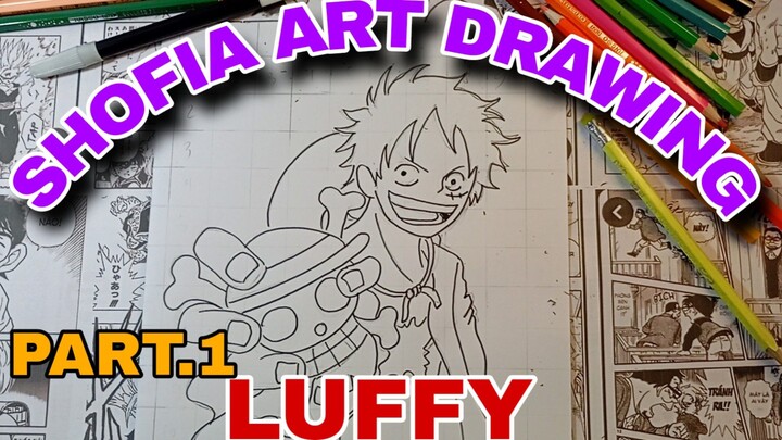 shofia art drawing menggambar karakter one piece luffy