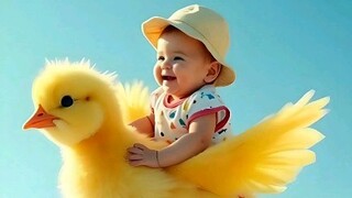 cute baby and bird fly friendly