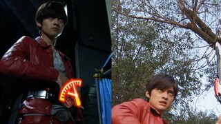 Comparison of Kamen Rider Accel and Terui Ryuu's transformations in different time periods.