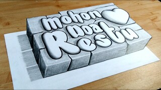 Tutorial menggambar tulisan 3d Mohon Doa Restu di kertas