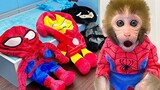 Monkey Baby Bon Bon Turns Into a Superheroes and playing with the puppy and duckling