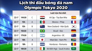 Lịch thi đấu môn bóng đá  Olympic Tokyo 2021