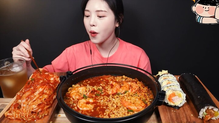 Mukbang mỳ cay shin kim chi và kimpap #mukbang #ASMR