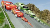 Big & Small Chick Hicks with Saw Wheels vs Big & Small McQueen w Saw Wheels vs DOWN OF DEATH BeamNG