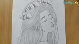 How to draw a beautiful girl/ Pencil sketch for beginners/ easy to draw a beautiful girl with flower