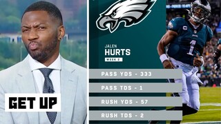 GET UP | Ryan Clark reacts to Jalen Hurts plays explosively with of 3 TDs help Eagles beat Vikings