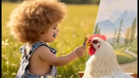 cute little baby 🐤 👶 Fight with a chicken 🐔 😋