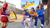 Samurai mannequin prank + (a little bushman prank) in Japan  :  Girls ran away from the SAMURAI