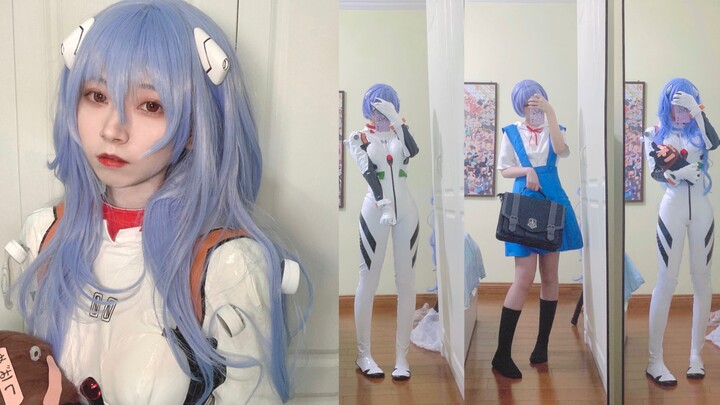 Seragam sekolah "Ayanami Rei cos" dengan rambut panjang