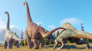 SPINOSAURUS HUNTING BRACHIOSAURUS IN ALPINE ENVIRONMENT - Jurassic World Evolution 2
