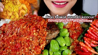 ASMR IKAN BAWAL SAMBEL KENCUR, PENYET TERONG, PEYEK UDANG | ASMR MUKBANG INDONESIA