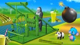 Funny Animals Bamboo Sugarcane Machine at Jungle | Monkey vs Gorilla Funny Animals Cartoons
